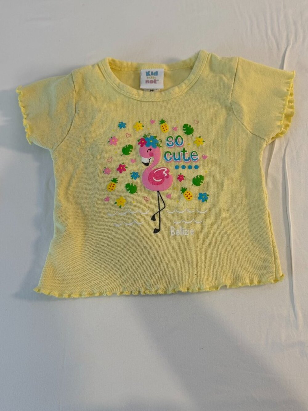 Kid U Not Girls 4T Belize Flamingo Graphic T-Shirt Yellow Tropical 90's Tee